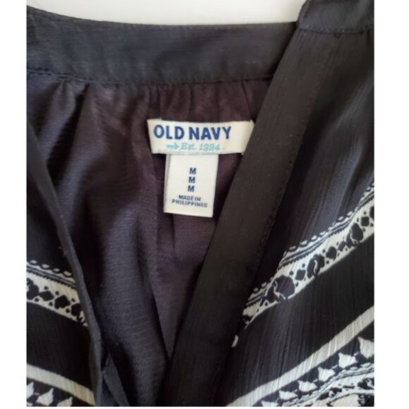 Old Navy Flowy Black & White Sleeveless V-Neck Maxi Dress w Elastic Waist Size M - Picture 9 of 10